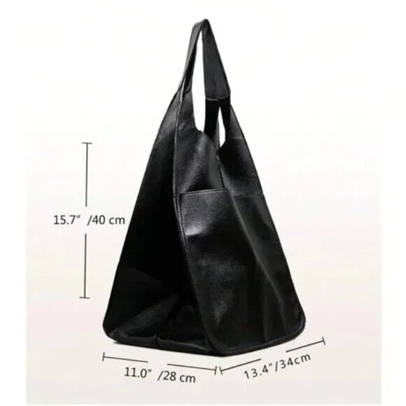 Luxe Vegan Leather Minimalist Oversized Tote Bag - Picture 5 of 9